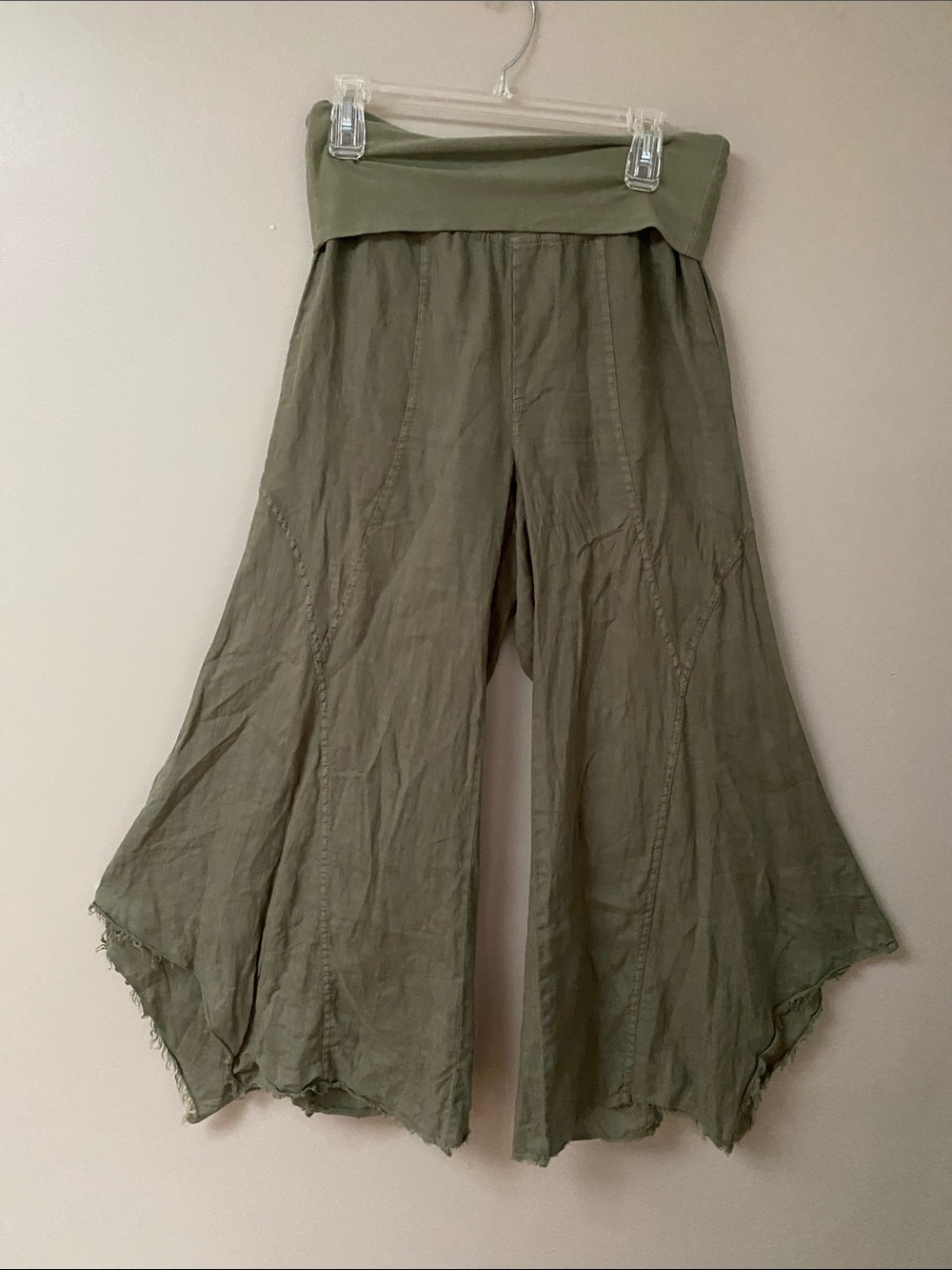 XCVI Olive Green fold over Wide-Leg Flowy Pants small